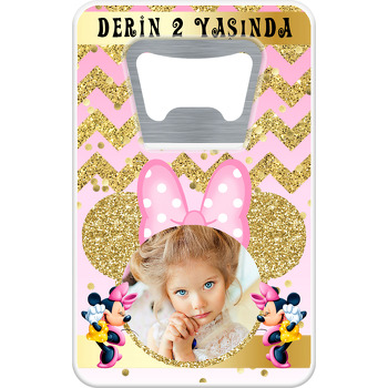 Gold Minnie Mouse 2 Temalı Resimli Dikdörtgen Magnet Açacak