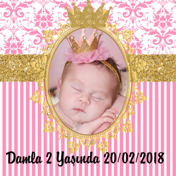 Gold Pink Damask Doğum Günü   Kare Parti Afiş