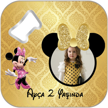 Gold Simli Minie Mouse Temalı Kare Magnet Açacak