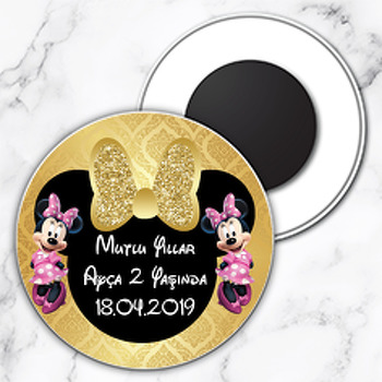 Gold Simli Minnie Mouse Temalı Daire Plastik Magnet