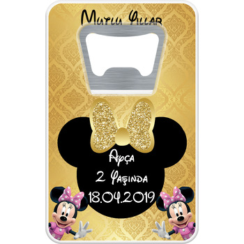 Gold Simli Minnie Mouse Temalı Dikdörtgen Magnet Açacak