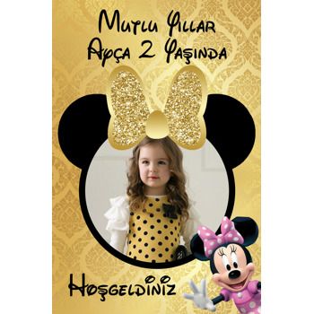 Gold Simli Minnie Mouse Temalı Doğum Günü Afiş