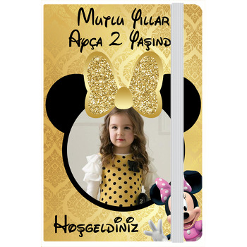 Gold Simli Minnie Mouse Temalı Doğum Günü Kişiye Anı Özel Defter