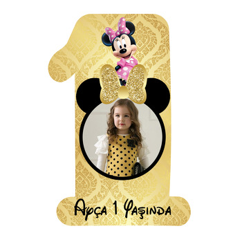 Gold Simli Minnie Mouse Temalı Doğum Günü Magnet