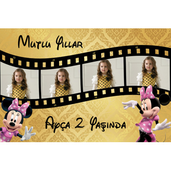 Gold Simli Minnie Mouse Temalı Film Şeridi Doğum Günü Magnet