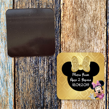 Gold Simli Minnie Mouse Temalı Kare Magnet