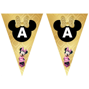 Gold Simli Minnie Mouse Temalı Parti Banner Flama