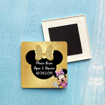 Gold Simli Minnie Mouse Temalı Plastik Kare Magnet