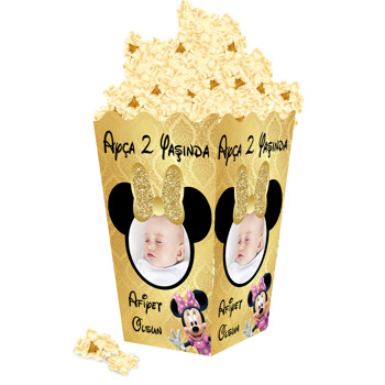 Gold Simli Minnie Mouse Temalı Popcorn Kutusu