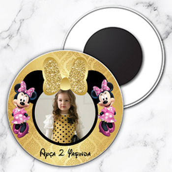 Gold Simli Minnie Mouse Temalı Resimli Daire Plastik Magnet