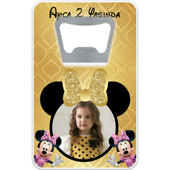 Gold Simli Minnie Mouse Temalı Resimli Dikdörtgen Magnet Açacak