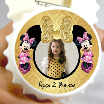 Gold Simli Minnie Mouse Temalı Resimli Kapak Şekilli Magnet Açacak