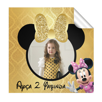 Gold Simli Minnie Mouse Temalı Resimli Kare Etiket