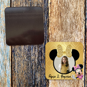 Gold Simli Minnie Mouse Temalı Resimli Kare Magnet