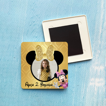 Gold Simli Minnie Mouse Temalı Resimli Plastik Kare Magnet