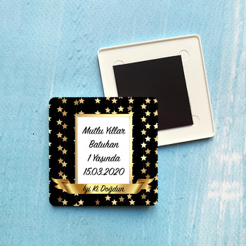 Gold Siyah Yıldızlar Temalı Plastik Kare Magnet