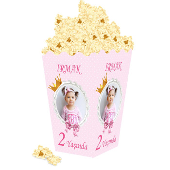 Gold Taç Çerçeve ile Pembe Fon Temalı Popcorn Kutusu