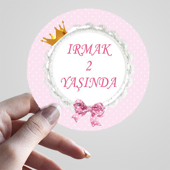 Gold Taç Çerçeve ile Pembe Fon Temalı Sticker