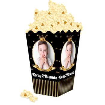 Gold Taç Siyah Fon Temalı Popcorn Kutusu