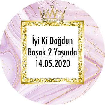 Gold Taç Ve Pembe Temalı Doğum Günü Sticker