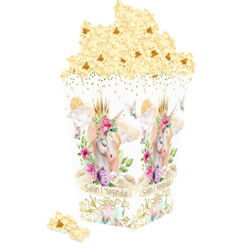 Gold Taçlı Unicorn Temalı Popcorn Kutusu