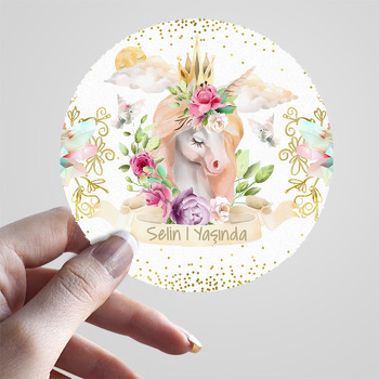 Gold Taçlı Unicorn Temalı Sticker