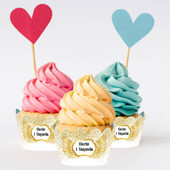 Gold ve Melek Kanadı Temalı Cupcake Sargısı