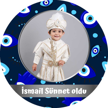 Göz Şekilli Nazar Boncukları ile Lacivert Fon Sünnet Temalı Sticker