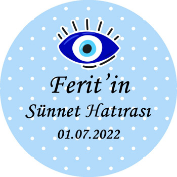 Göz Şeklinde Nazar Boncuğu ile Mavi Fonda Sünnet Temalı Sticker