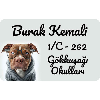 Gözlüklü Boxer Köpek Temalı Defter Etiketi