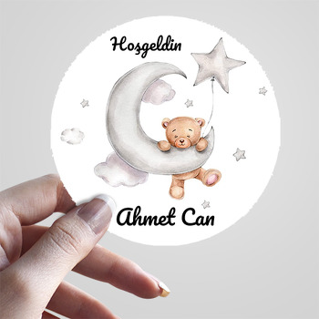 Gri Ayda Tutunan Şirin Ayıcık Temalı Sticker