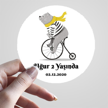 Gri Ayıcık ve Bisiklet Temalı Resimli Sticker