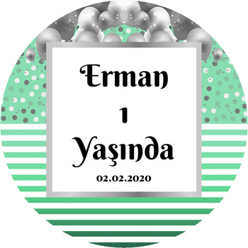 Gri Balonlar ve Yeşil Çizgiler Temalı Parti Sticker