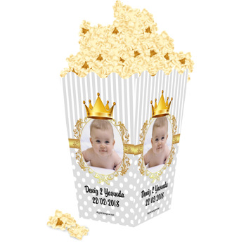 Gri Gold Taç Temalı Popcorn Kutusu