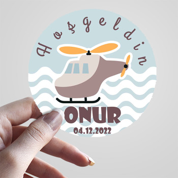 Gri Helikopter ile Mavi Fon Temalı Sticker