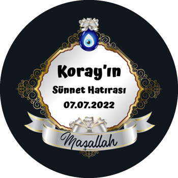 Gri Kurdele ile Nazar Boncuklu Çerçeve ve Sünnet Temalı Sticker