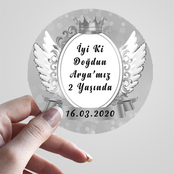 Gümüş Angel Wings Temalı Doğum Günü Sticker