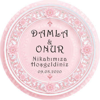 Gümüş Çerçeveli Barok Desen Pembe Temalı Söz Nişan Düğün Sticker