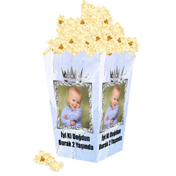 Gümüş Taç Ve Mavi Temalı Popcorn Kutusu