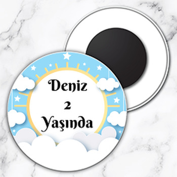 Güneş Çerçeveli Bulut Temalı Daire Plastik Magnet