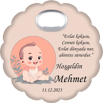 Güneş ile Dallar Önünde Bebek Temalı Çiçek Şekilli Magnet Açacak