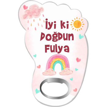 Güneş ile Soft Pembe Yağmur Bulutu Temalı Ayak İzi Magnet Açacak