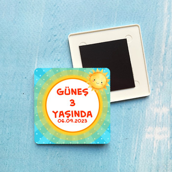 Güneş Mavi Fon Temalı Plastik Kare Hediyelik Magnet