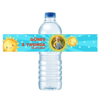 Güneş Mavi Fon Temalı Su Şişesi Sticker