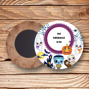 Halloween Boo Temalı Ahşap Daire Magnet