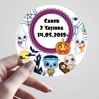 Halloween Boo Temalı Doğum Günü Sticker