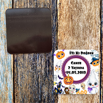 Halloween Boo Temalı Kare Doğum Günü Magnet