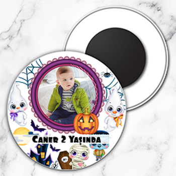 Halloween Boo Temalı Resimli Daire Plastik Magnet