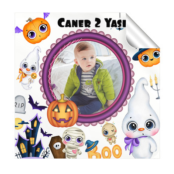 Halloween Boo Temalı Resimli Kare Etiket