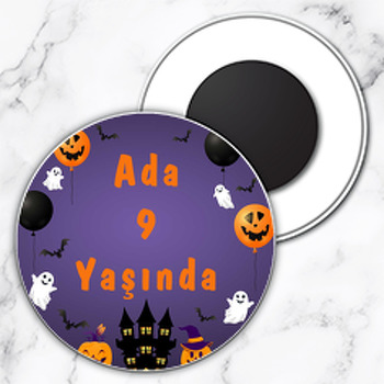 Halloween ile Hayaletler Temalı Daire Plastik Magnet